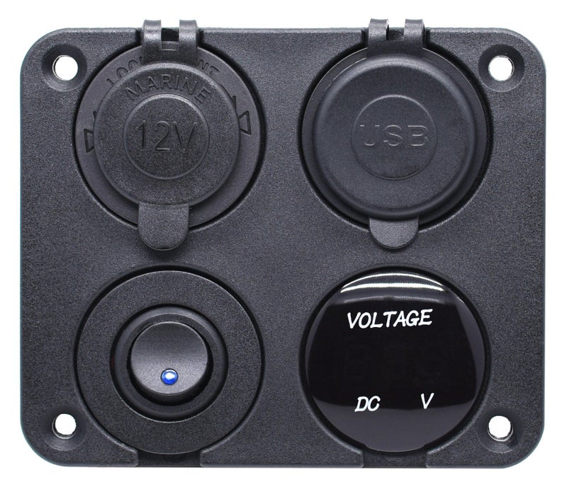 Cllena Dual USB Socket Charger 2.1A&2.1A + LED Voltmeter + 12V Power Outlet + ON-Off Toggle Switch Four Functions Panel for Car Boat Marine RV Truck Camper Vehicles GPS Mobiles (Blue) - Image 3